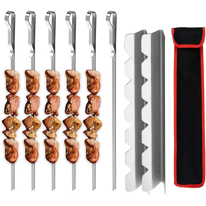 8PCS Stainless Steel Barbecue Skewer BBQ Grilling Skewers BBQ Grill Tools Set with Grill Rack