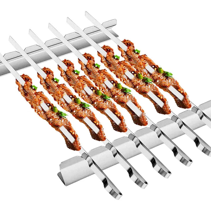 8PCS Stainless Steel Barbecue Skewer BBQ Grilling Skewers BBQ Grill Tools Set with Grill Rack